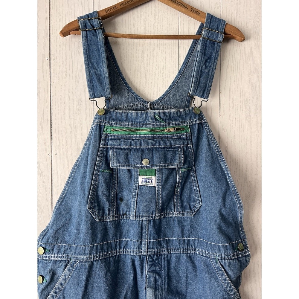 Liberty Bib Overalls Mens 42x32 Denim Blue Button Fly Carpenter Hammer Loop